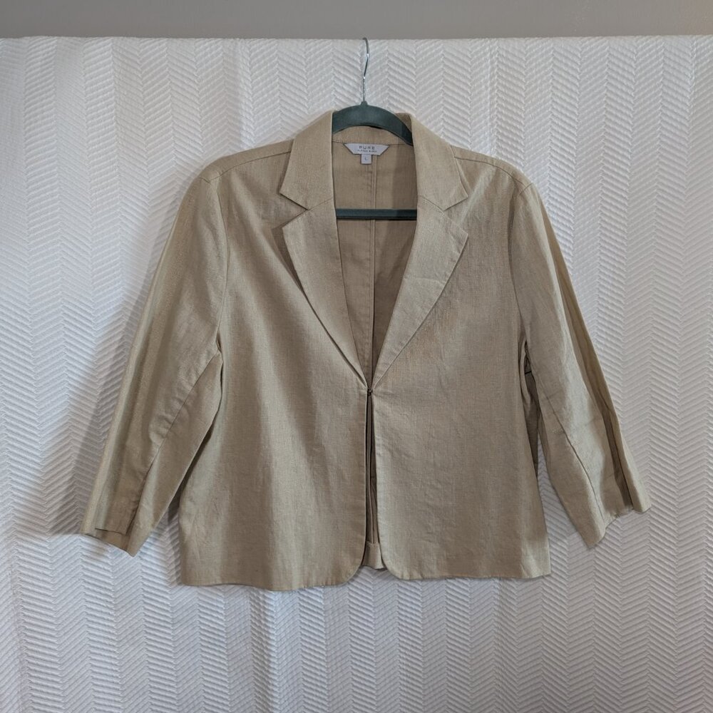 PURE Alfred Sung Linen Cotton Blazer Beige Gold Neutral Minimalist Size Large